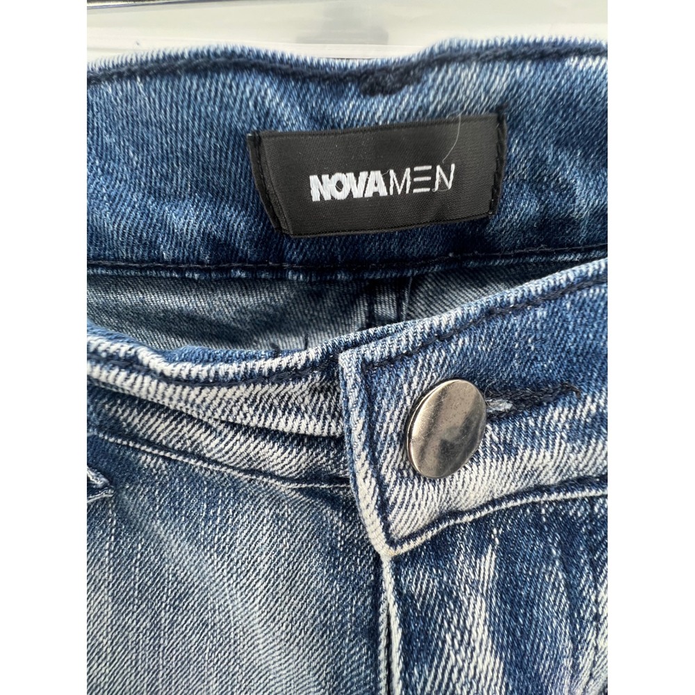 NOVAMEN Mens Designer Jeans Cargo Pockets Embellished Zip Ankle Blue Size 32 - Picture 2 of 13